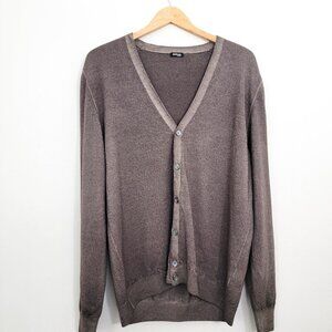 Kiton Virgin Wool Cardigan Sweater Tan Brown 54 XXL